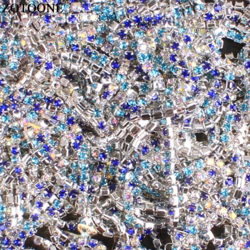 ZOTOONE SS10 Mix Blue Ab Rhinestone Sew On Glue Chain Strass Trim Stones And Crystals Trimming Sewing Accessories Art Craft E