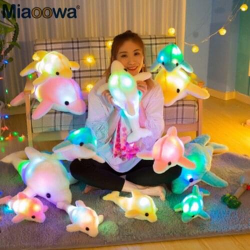 1pc 30cm Cute Creative Luminous Plush Toy Dolphin Doll Glowing LED Light Animal Colorful Doll Pillow Toy For Childrens Gift