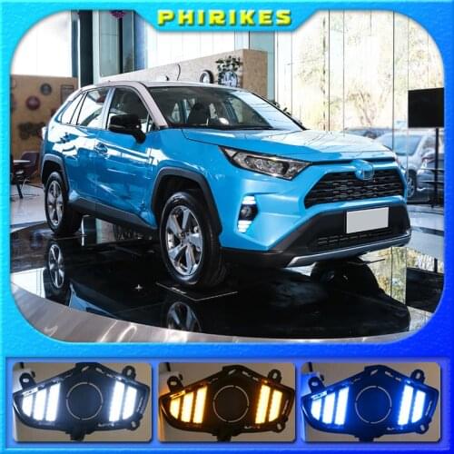 2Pcs DRL For Toyota RAV4 2019 2020 LED Daytime Running Light Waterproof with flow Yellow Turn Signal Bumper