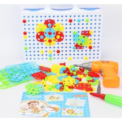 3D Creative Drilling ScrewMosaic Puzzle Toys For Children Building Bricks Toys Kids DIY Electric Drill Set Boys Educational Toy