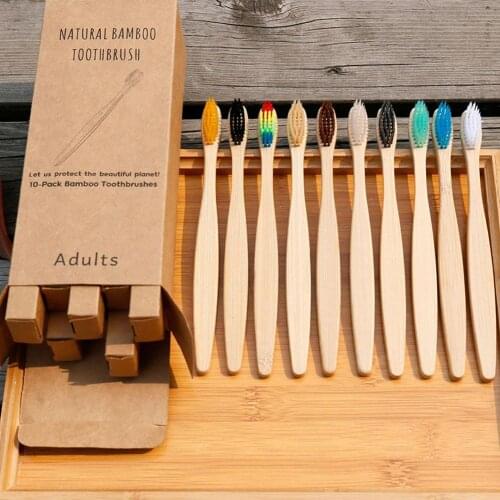 4/10 PCS Colorful Bristles Head Bamboo Toothbrush Wholesale Environment Wooden Rainbow Bamboo Toothbrush Oral Care Soft Bristle