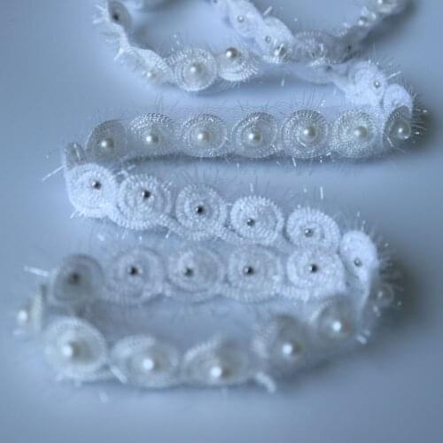 5yards embroidered flower pearl lace trims for Clothes Gold thread lace trimmings and ribbons for dress DIY craft accessories