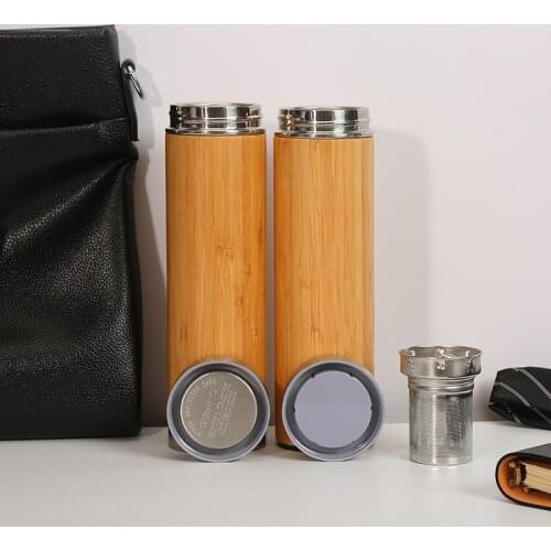 500ml Bamboo Cups 304 Stainless Steel Vacuum Flask Travel Portable Water Mug Thermos Bottle