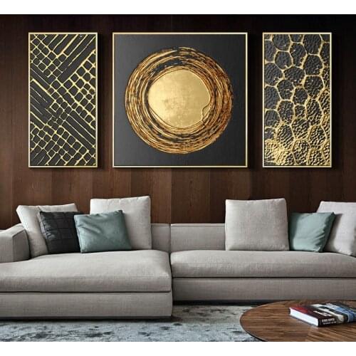 No Frame Abstract Canvas Poster 3 panels art Golden geometry Oil Painting poster wall picture for Living Room canvas printing