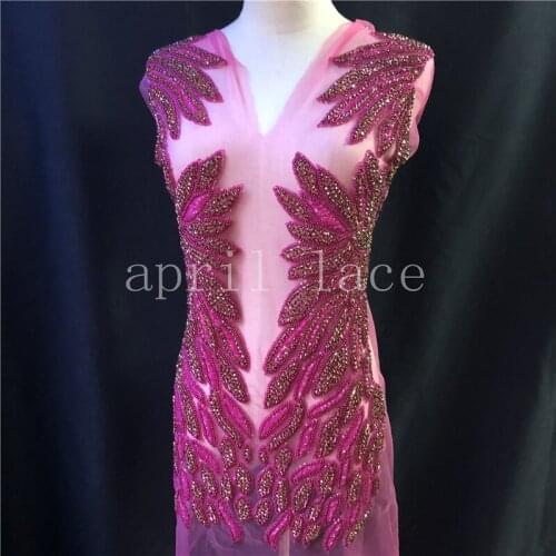 April 2021 Stock Mia072# Fushia Pink Hand Made Stone Beads Luxury Front Cutting Accessory For Wedding Bridal /Fashion Designer