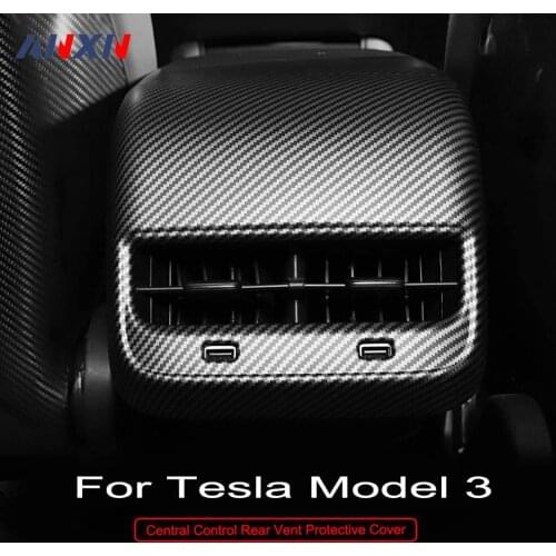 Car Back Air Vent Frame Sticker For Tesla Model 3 Model Y Rear Air Outlet Cover ABS Carbon Fiber Decorative Stickers Accessories