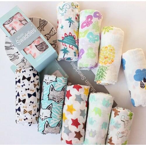 Newborn bath towel Muslim gauze cartoon baby quilt cotton muslin gauze quilt swaddling blanket