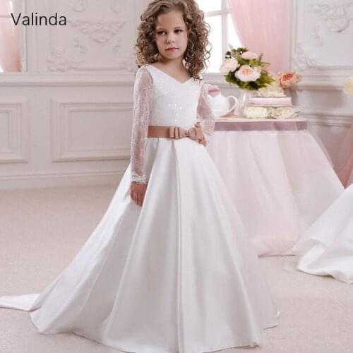 White Flower Girl Dresses Long Sleeves Formal Pageant Gowns First Communion Dress Birthday Party Kids Clothing Couture