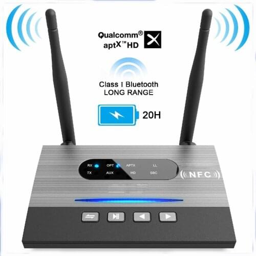 NFC 262ft/80m Long Range Bluetooth 5.0 Transmitter Receiver 3in1 Music Audio Adapter Low Latency aptX HD Spdif RCA AUX 3.5mm