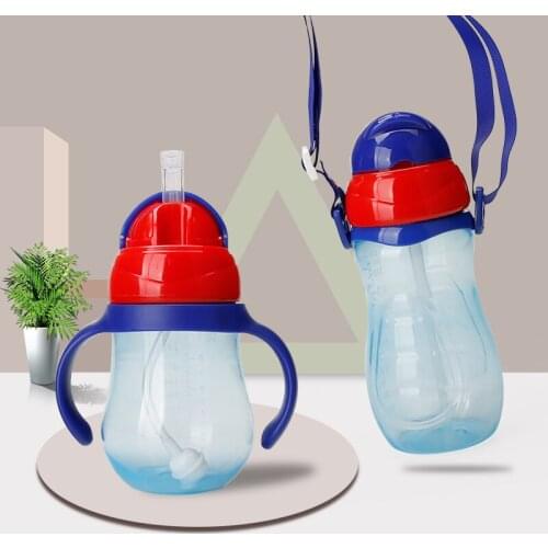 240 330ml Baby Cup Cute Children Learn Drinking Water Straw Handle Bottle Training Drink School Food Milk Bottles