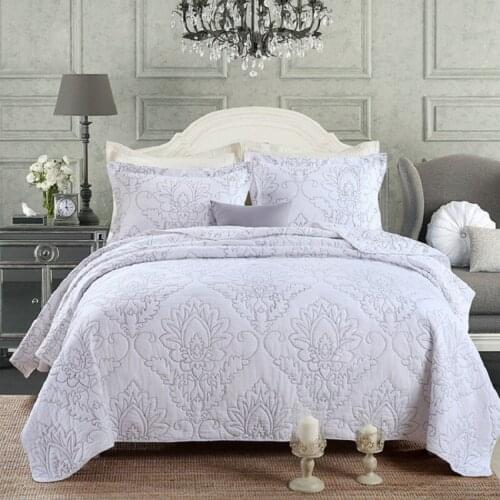 CHAUSUB Quilt Set 3PCS Embroidered Bedspread on the Bed Cotton Bed Cover Pillowcase Coverlet King Size White Blanket for Bed