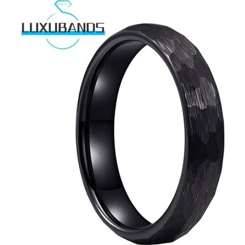 4MM Black Tungsten Wedding Rings For Men Wemen Multifaced Hammered Engagement Domed Bands Brushed Finished Comfort Fit