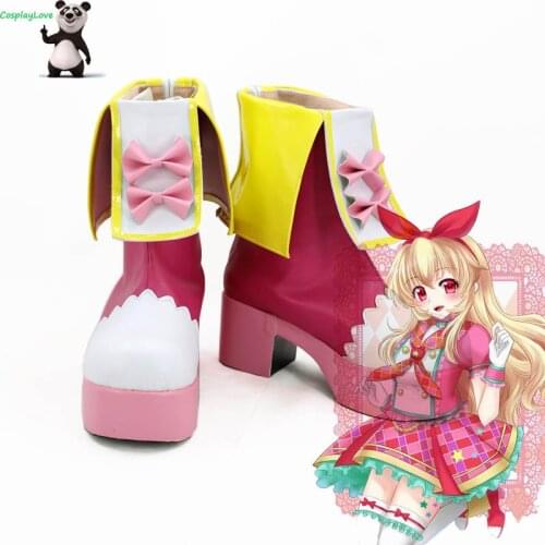 CosplayLove Aikatsu! Idol Activity Hoshimiya Ichigo Pink Yellow White Cosplay Shoes Boots Leather Custom Made