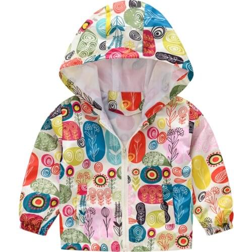 Children Colorful Cute Jacket Fashionable Cartoon Long-Sleeved Hooded Zipper Neck Printed Windbreaker Jacket With Pockets