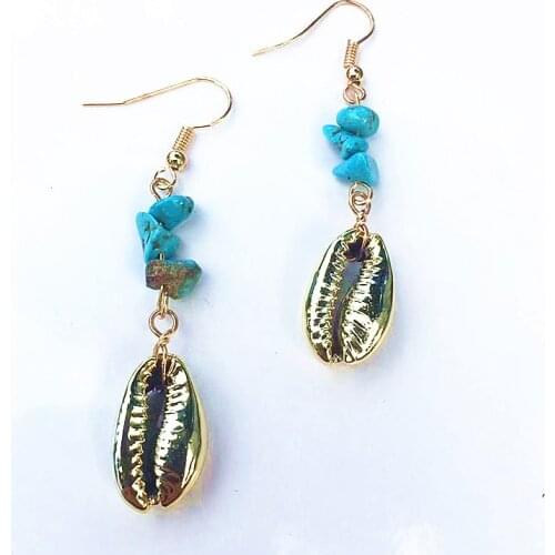 DM stone cowrie shells womens earrings 2020 golden plated long dangle earing boho jewelry brinco oorbellen bijoux femme conchas