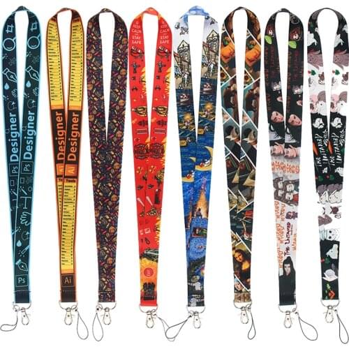 ER1011 Van Gogh Fire Equipment Creative Lanyard Card Holder Firefighter Designer Hanging Neck Mobile Phone Lanyard Diy Hang Rope