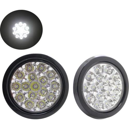 FEEDOPAL 2PCS 4-Inch White Round 16LED Highlight Brake Light 12V Waterproof Car Turn Signal Light For Truck Trailer