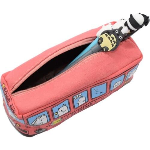 2pcs Korean cute school bus pencil case large capacity high quality canvas car pencil bag school student supplies
