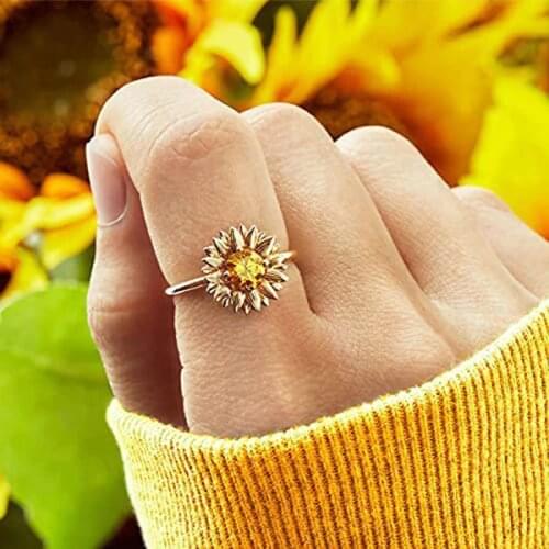 Sunflower Shape Finger Rings My Sunshine Ring Women Girls Adjustable Open Ring Jewelry Gift for Wedding Birthday Party