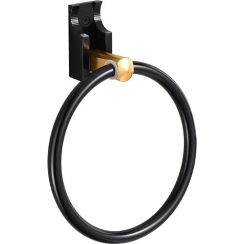 Space Aluminum Folding Design Black Towel Rings Towel Holder Round Wall-Mounted Towel Rack Bathroom Accessories Hardware
