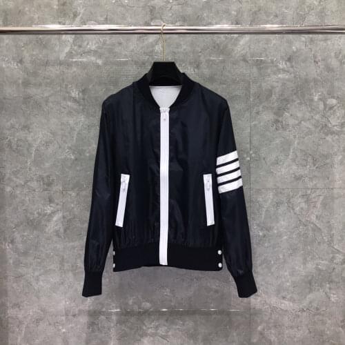 2021 Men Women Jacket Waterproof Stand Collar Striped Pockets Windproof TB Coat Baseball Uniform Casual Outerwear Couple Wear