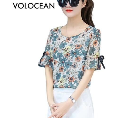 2019 VOLOCEAN Summer Chiffon Blouse Women O-neck Womens Shirt Floral Blouses Women Plus Size Print Female Blouse