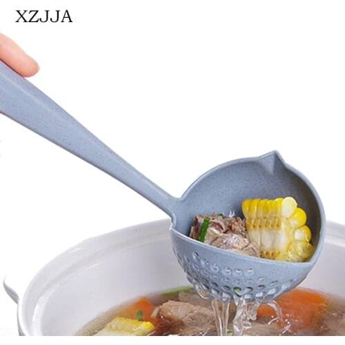 XZJJA Creative 2 in 1 Wheat Straw Soup Spoon Long Handle Lovely Porridge Spoons With Filter Dinnerware Kitchen Colander Tools