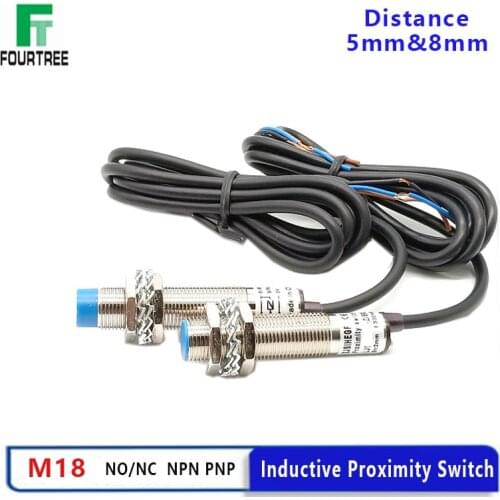 M18 Proximity Switch Metal Inductive Approach Sensor Detect Distance 5mm 8mm PNP/NPN NO NC DC 6-36V AC 90-250V LJ18A3