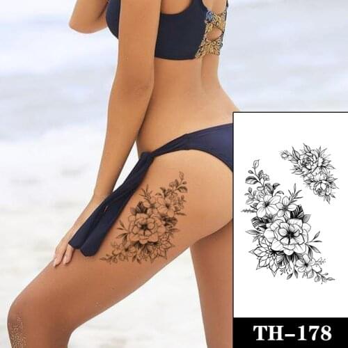 Fashion Women Temporary Tattoo Sticker Black Flower Waterproof Peony Rose Design Tattoos Girl Arm Legs Body Art Sexy Fake Tattoo