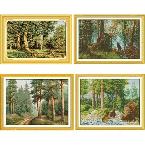 Embroidery Cross Stitch Kits The Pine Forest Morning Needlework Fabrics Stamped Patterns Counted 11CT 14CT Print Decor Gifts Set