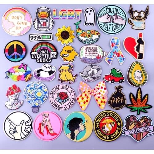 Bird /Yellow Duck Patch For Clothing Cartoon Diy Embroidery Patches For Clothes Striped Iron On Patch For Jacket Badges Applique