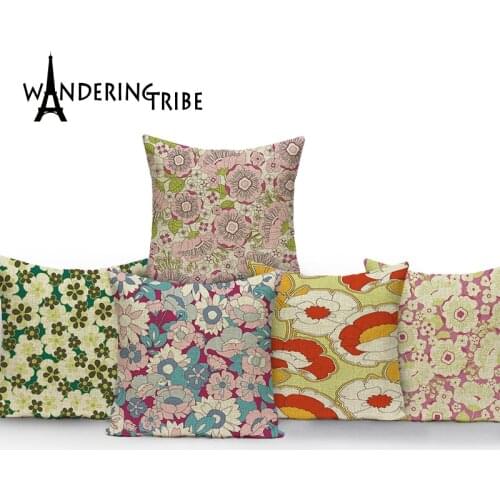 Printing Lotus Cushion Cover Safflower Pillow Cover Linen 45x45cm Throw Pillow Covers Abstract Plant Covers for Cushions Kissen