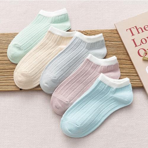 5 Pairs Women Fashion Short Socks New Breathable Sports Socks Solid Color Boat Socks Comfortable Cotton Ankle Socks