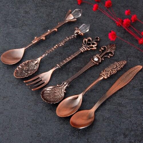 New 6Pcs Western Tableware Suit Retro Style Solid Color Creative Coffee Kitchen Party Accessories #251437