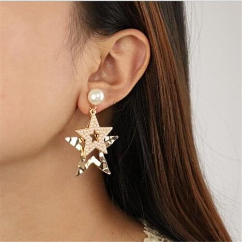 New Arrival Pearl Drop Earrings For Women Trendy Double Pentagram Earrings Fashion statement Jewelry Gifts Earrings wholesale