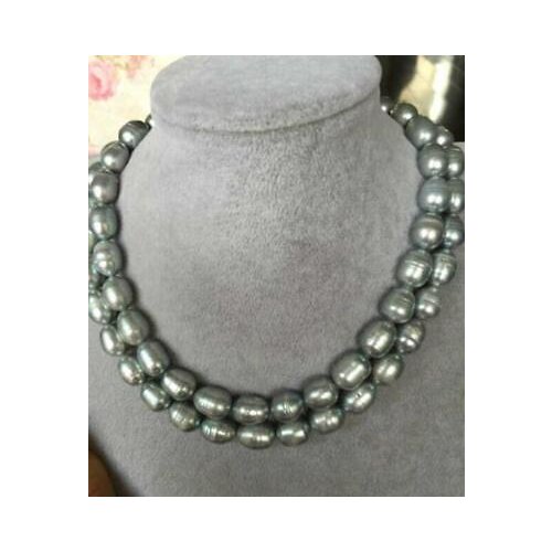 HUGE 32"9-10MM NATURAL SOUTH SEA GENUINE BAROQUE GREY PEARL NECKLACE 14K
