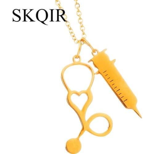 Personalized Pendant Necklace For Women Medical Stethoscope Syringe Collar Chain Heart Necklaces Nurse Jewelry Accessories Gift