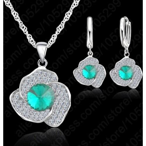 Clear Cubic Zircon Pendant 925 Sterling Silver Necklace/Earring Jewelry Set Women Wedding Jewelry Free Shipping