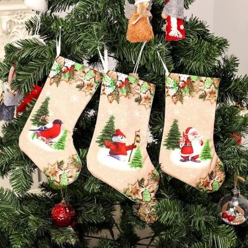 Christmas Stockings With 3D Printed Pattern Holiday Gift Holder Xmas Tree Hanging Ornaments Seasonal Decor