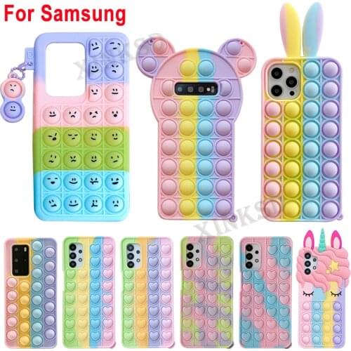 Rainbow Relive Stress Silicone Phone Case For Samsung A12 A51 A71 A72 A52 A31 S20 S21 Plus Note 20 Ultra Cute Cartoon Bear Cover