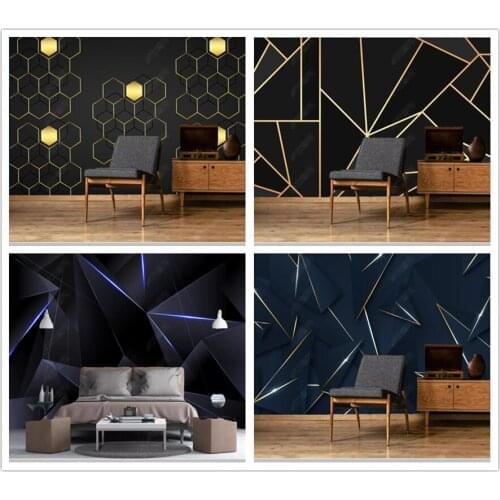 Papel de parede Modern 3d stereo golden luxury geometric abstract wallpaper,living room tv wall bedroom wall decor bar KTV mural