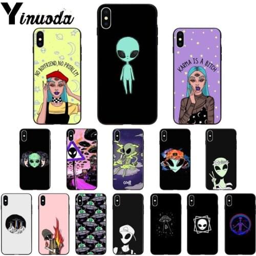 Yinuoda Funny Cute Alien UFO TPU Soft Silicone Phone Case Cover for iPhone 8 7 6 6S Plus 5 5S SE XR X XS MAX Coque Shell