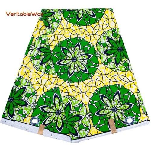 Green Flower African Fabric High Quality 100% Polyester Guaranteed Real Wax Ankara Fabric Material for Sewing Clothes FP6420