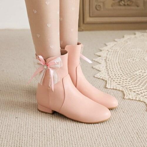 QPLYXCO Sweet Shoes Girl 2021 Autumn Women Winter Gothic Pink Boots Party High Quality Student Shoes Plus Size 28-48 7473X-2