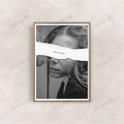 Female Collage Printable Art, Black And White Photography, Modern Wall Decor, Minimalist Art, Affirmation Quote, I AM ENOUGH
