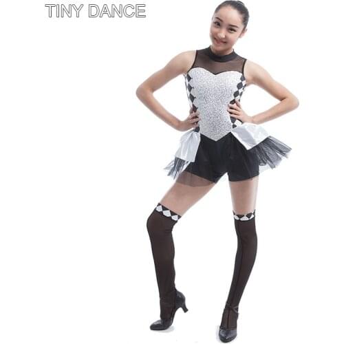 Women Jazz and Tap dance costume print spandex, stretch mesh and spandex biketard with lined sequin spandex insert 16049A
