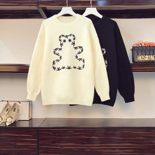 Plus size Sweet Cartoon print knit sweater autumn new womens long sleeved bottoming sweater loose Korean style lazy knitted top