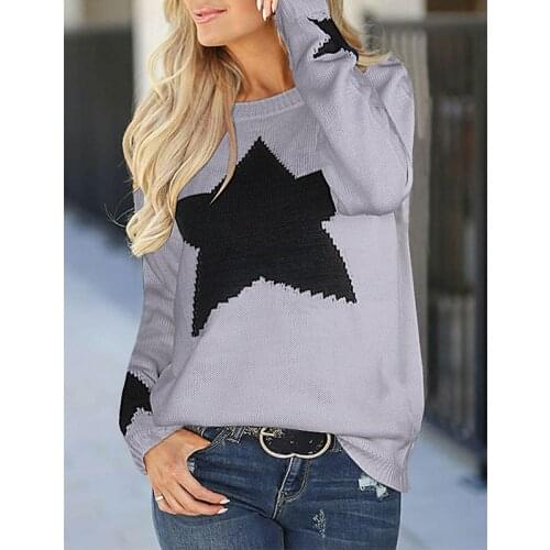 Plus Size Fashion Loose Knitted Womens Sweater Star Casual Top High Street Round Neck Pullover 2020 Women Autumn Winter