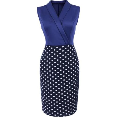 Tmwevn Elegant Retro Summer Women Polka Dot Pencil Dress Office Dress
