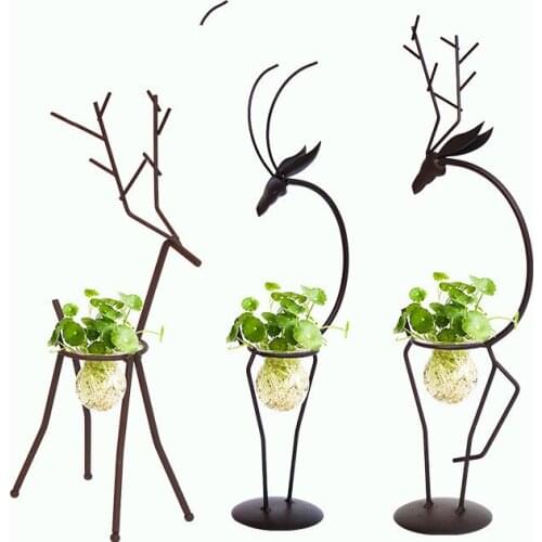 1PC Antique Decoration Iron Artistic Deer with Test Tube Glass Vase Holder Nordic Country Decorative Crafts Office Home MK 016